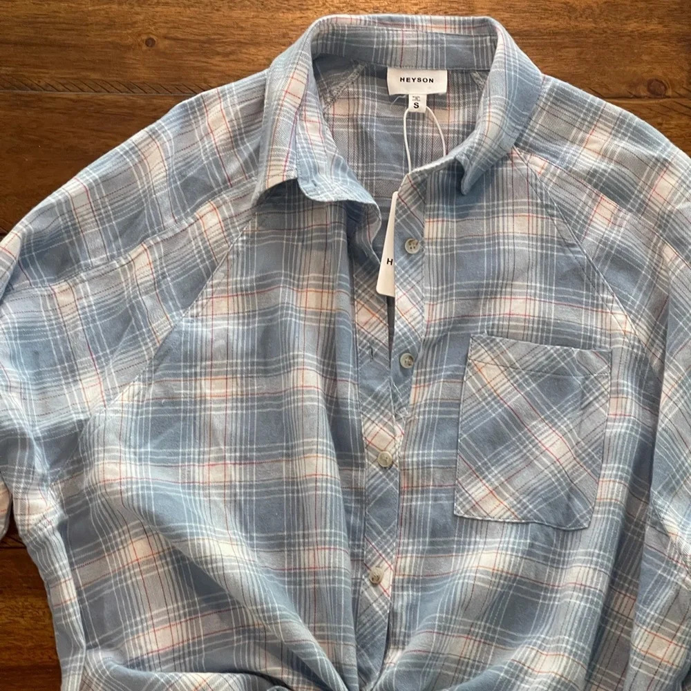 Heyson Lightweight Blue Plaid flannel Oversized Shirt size Small - Picture 10 of 16